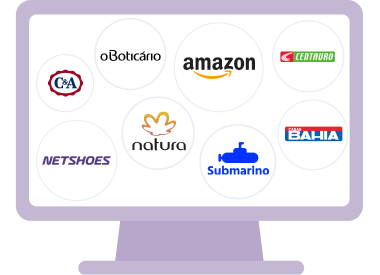 Computador com o logo de varias lojas